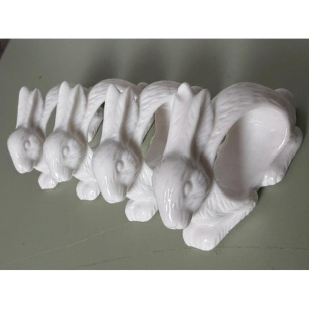 VTG Shafford Design 2082 Bunny Rabbit Napkin Rings Set of 4 White Bone China
